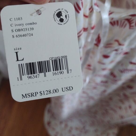 NWT Free People Daria Graphic Maxi Dress Ivory Red Combo Front Slit Size L - Picture 12 of 15